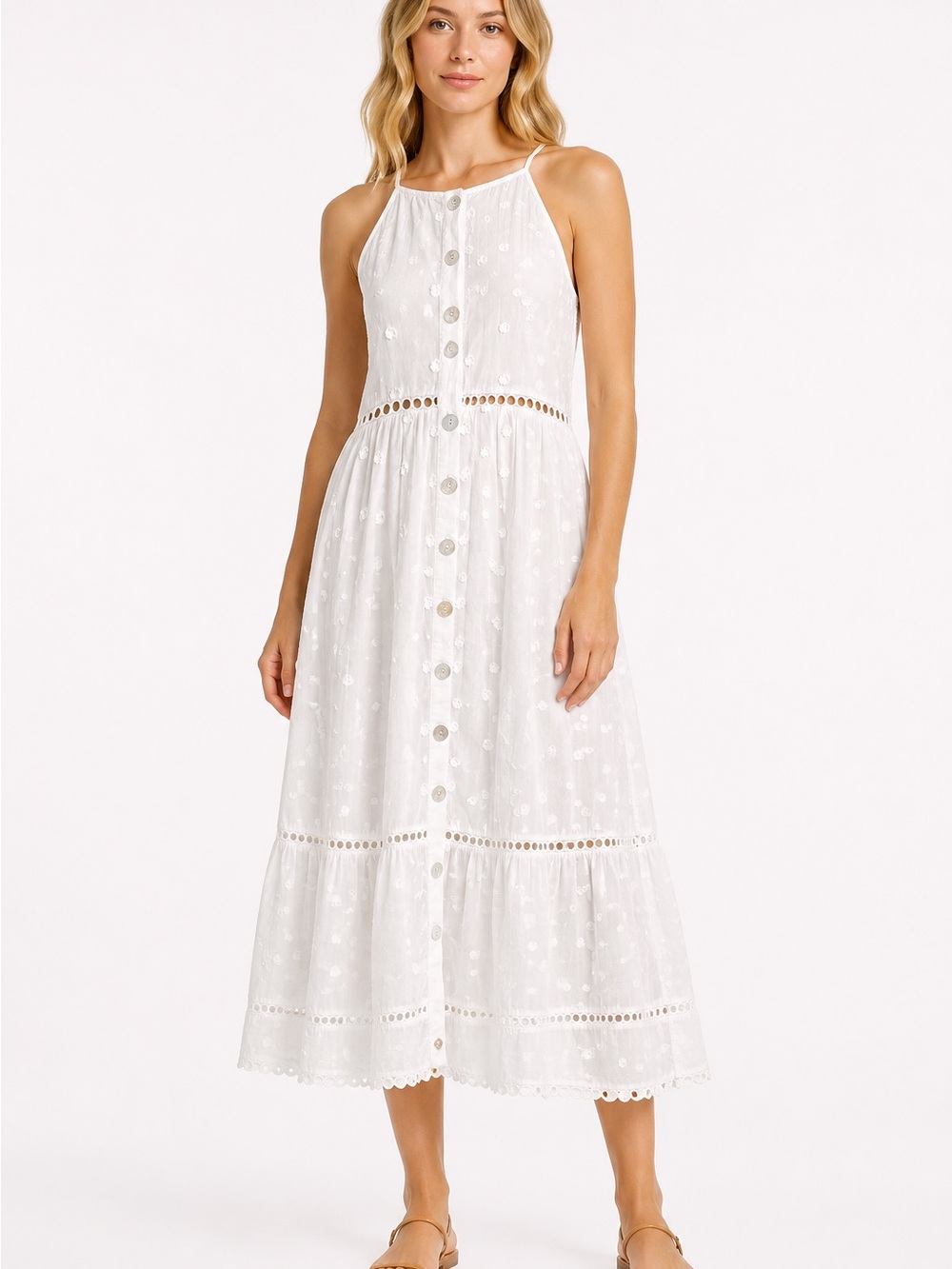 Farm Rio “Harmonia” White Eyelet Daisy Midi Dress - Sz Small or Medium - Picture 5 of 10